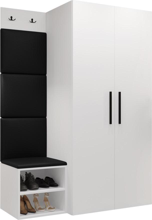 MIRJAN24 Garderoben-Set Medi IV, Schuhschrank, Kleiderhakenbrett, 4x Paneel 42x42, 2 Kleiderhaken (Farbe: Weiß, Soft 011)