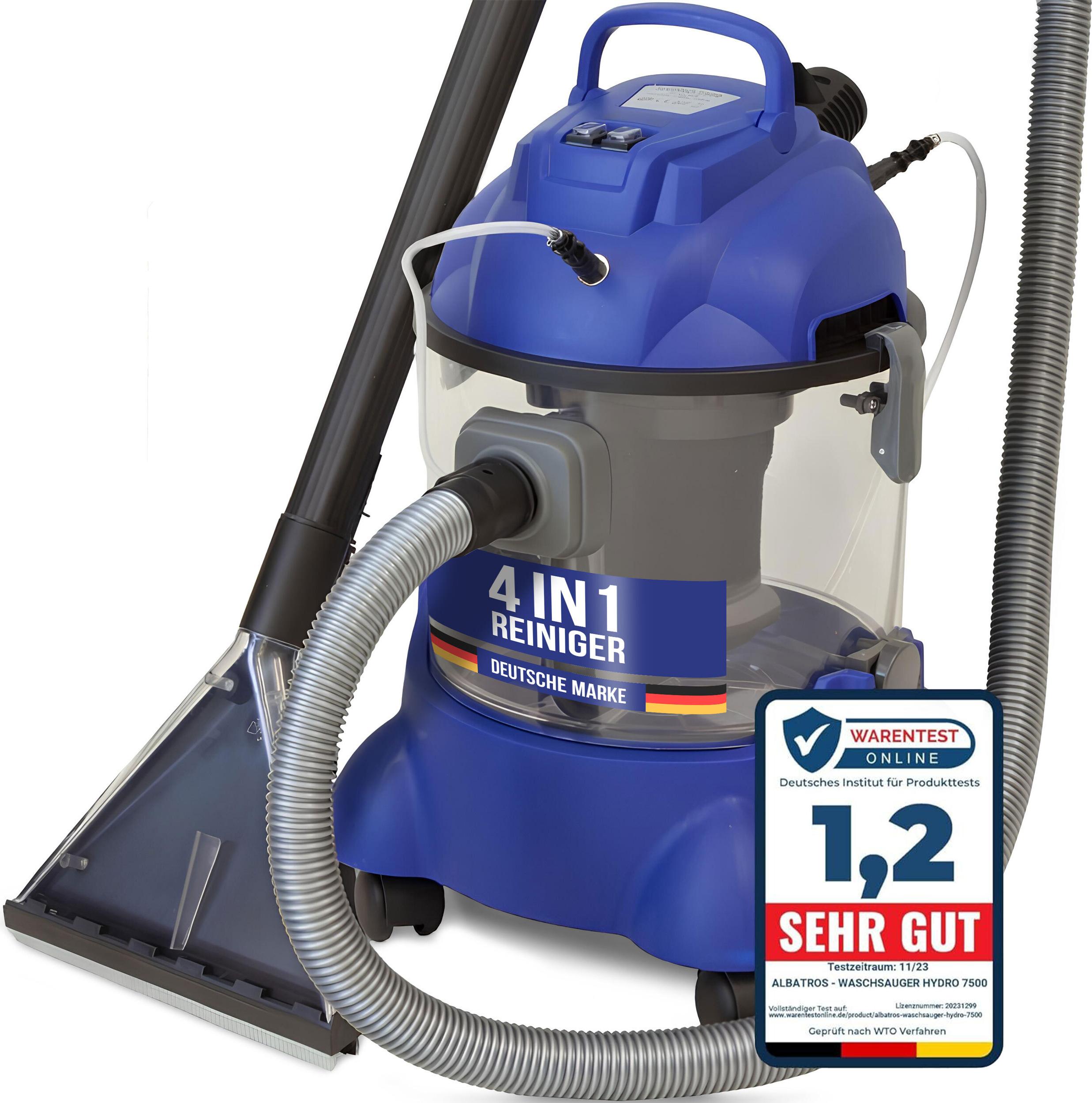 Albatros International Waschsauger Polster + Teppich HYDRO 7500 - 4in1 Nass Trockensauger - 1200 Watt 20l Volumen 22 kPa Saugleistung - Polsterreiniger Teppichreiniger Reinigungsgerät Professionelle Aufbereitung