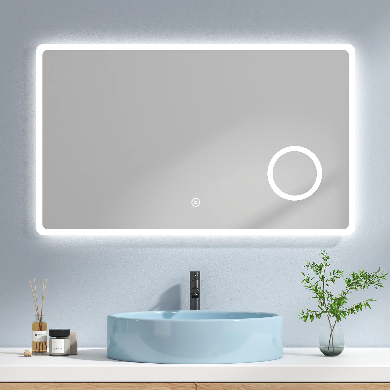 EMKE LED Badspiegel 90x60cm Badspiegel Wohnen & Einrichten Wohnaccessoires Spiegel Badspiegel 