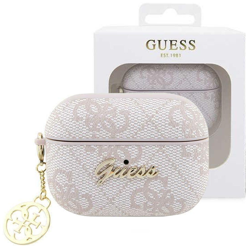 Funda Guess 4G Para AirPods Pro 2 - Color Rosa, Cuero Ecológico Con Diseño 4G, Protección Contra Golpes Y Colgante De Metal