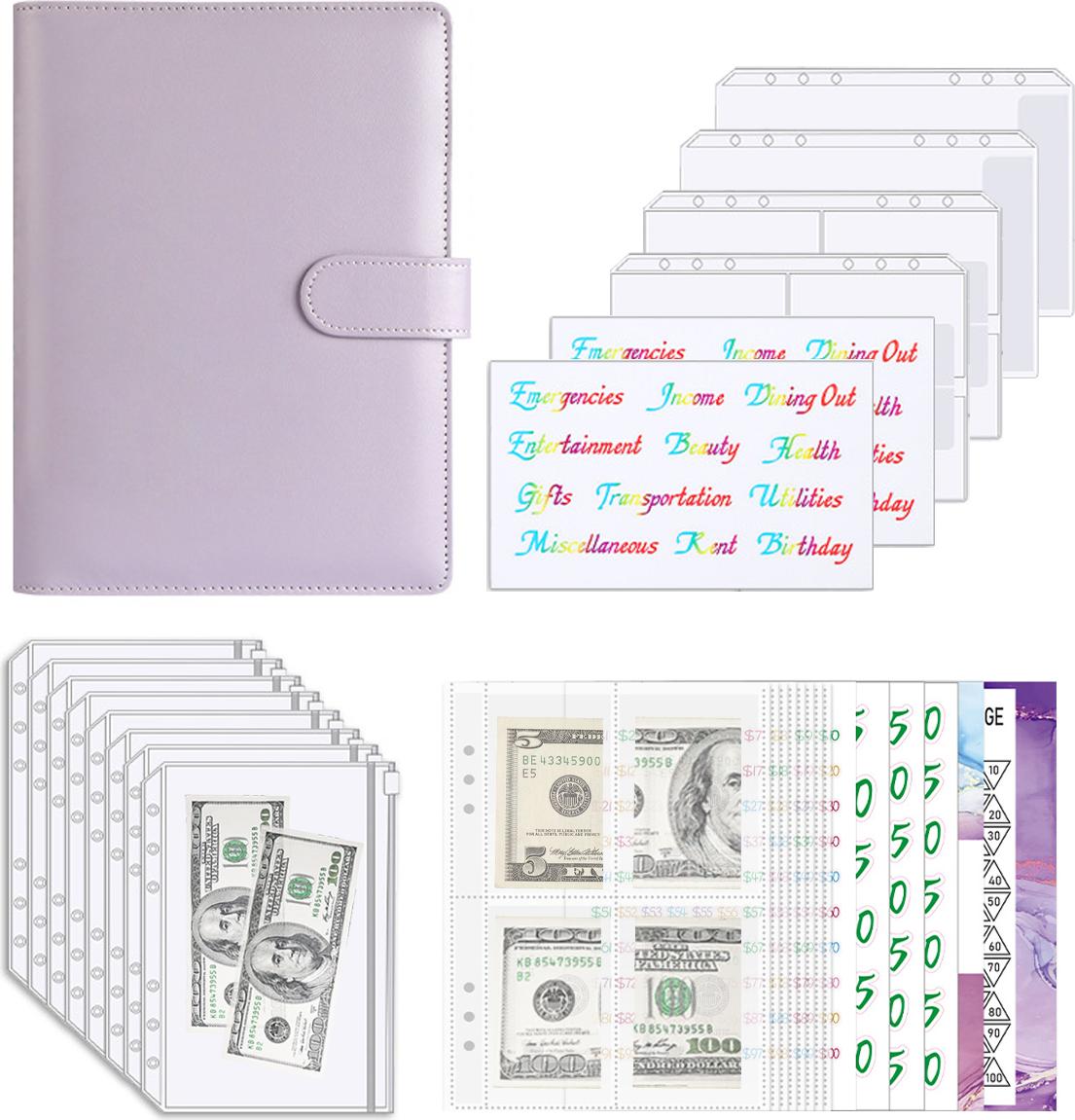 Meoiruery 100 Umschläge, Geldspar-Challenge-Ordner mit vorgedruckten Zahlen von 1 bis 100, A5-Geldspar-Ordner mit Umschlägen für Bargeld und Karten und Budgetplaner KAU-ER-LYS-PH-20251017-169