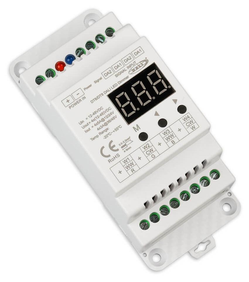 Isoled DALI-2 DT6 4 Adressen / DT8 4-Kanal 1 Adresse Multi-PWM Hutschienen Dimmer, 12-24V 4x5A, 36-48V 4x3A 117683