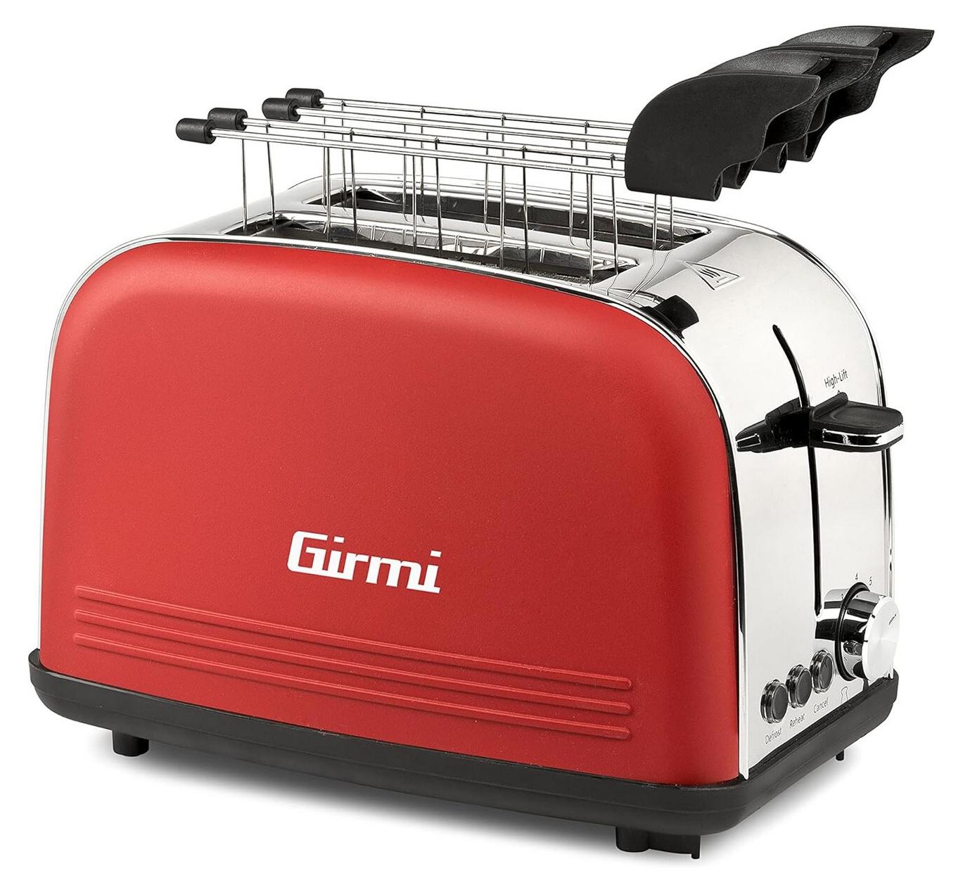 Girmi TP57 800W Stainless Steel Housing and Tongs, Large Slots for