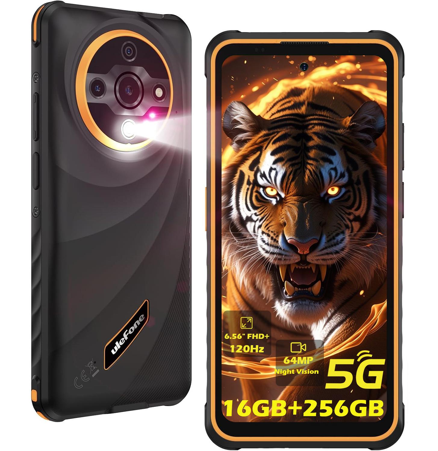 Ulefone Armor X31 Pro 5G Outdoor Smartphone 2025 16GB+256GB/SD-2TB Android 14 Outdoor Handy, 64MP 6,56” 120Hz 6050mAh 3-Slots/OTG/NFC/IP68, Orange
