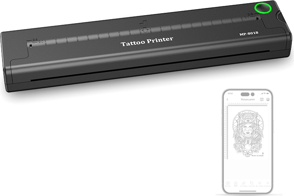 Profesionálny stroj na tetovanie Bluetooth Thermal Stencil Printer, tlač jedným kliknutím, vzor, šablóna, strojové zobrazovanie, podporuje nastavenie veľkosti/úhlu/rezu/zrkadla/proporcie a prepínanie jazykov