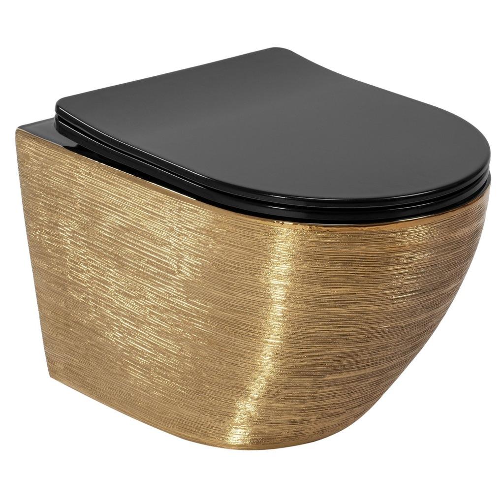 Wand WC Wandhängetoilette Toilettensitz Toilettenschüssel Hänge WC Schwarz- Gold