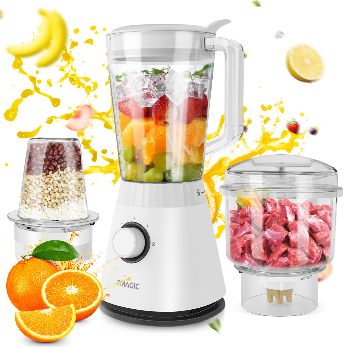 7MAGIC 3-in-1 Küchenmaschine & Standmixer, 600W hochleistungsmixer, max. 22.000 U/min, Variablen Geschwindigkeiten + Pulsfunktion für Mixen, Weiß BL822