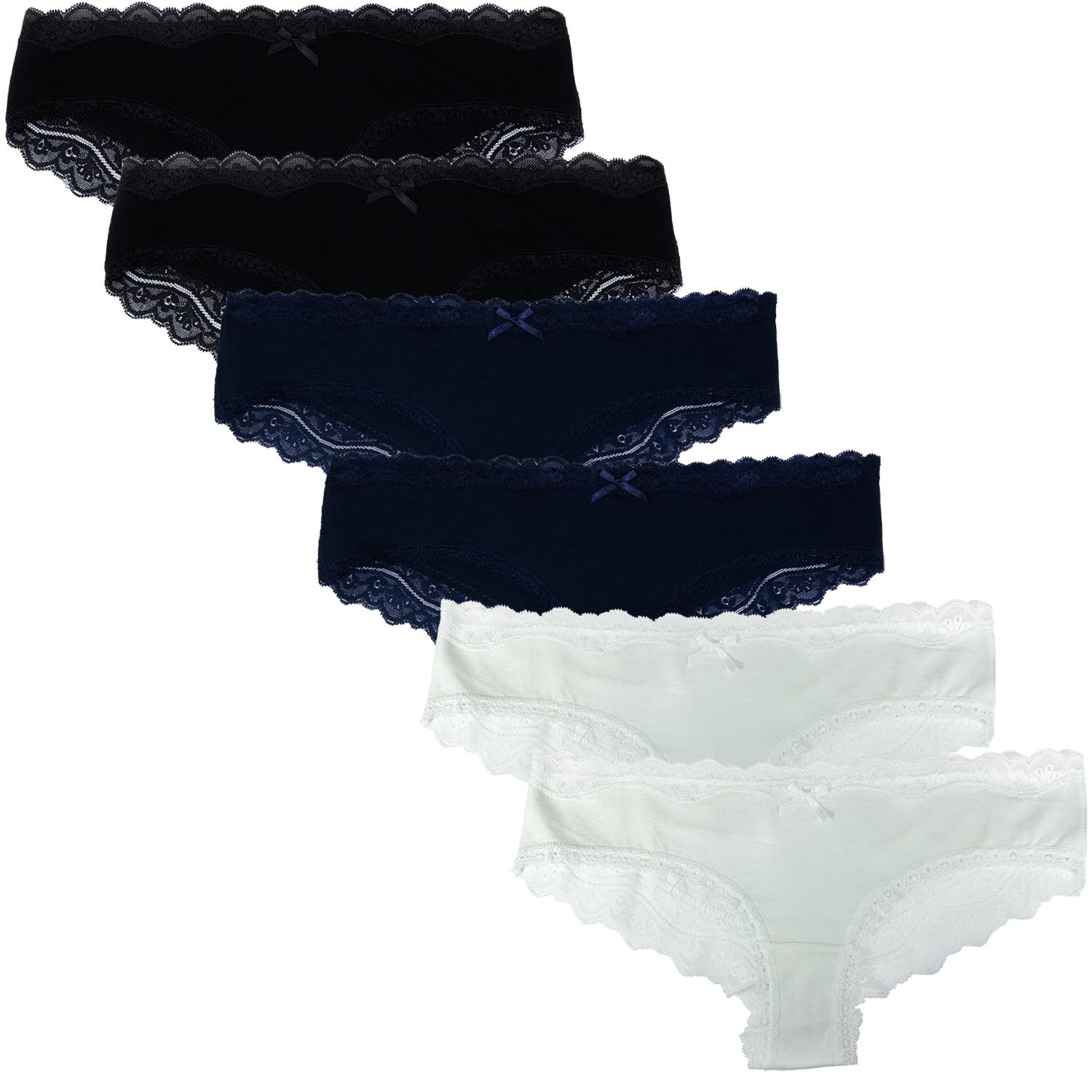 6er Set Damens Schwarz Weiß Tanga String Set Baumwolle Slips