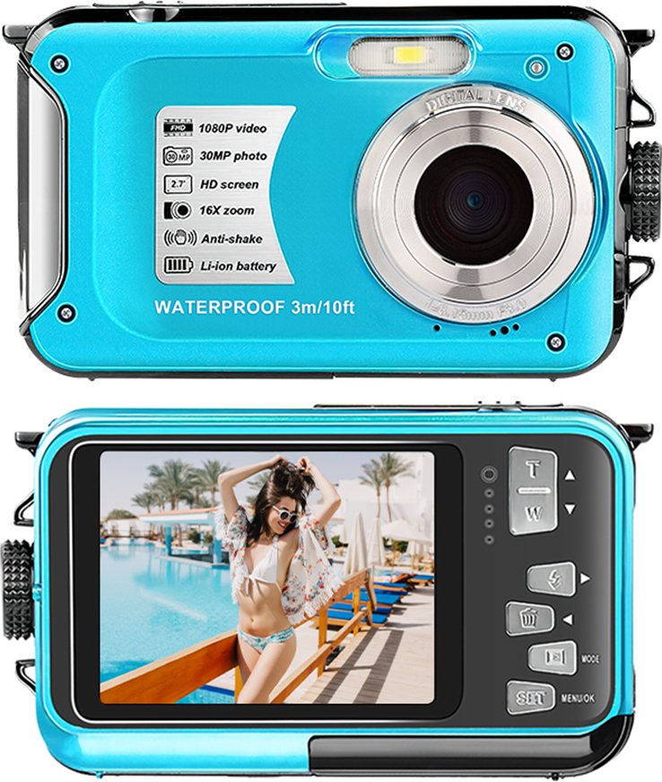 Lixada 1080P Ultra HD Action-Kamera mit 2,7-Zoll-TFT-Bildschirm, 30 MP, verwacklungsfrei, unter Wasser, 3 Meter wasserdicht, 16-facher Digitalzoom, unterstuetzt 128 GB TF-Karte mit Akku, Trageband, USB-Kabel