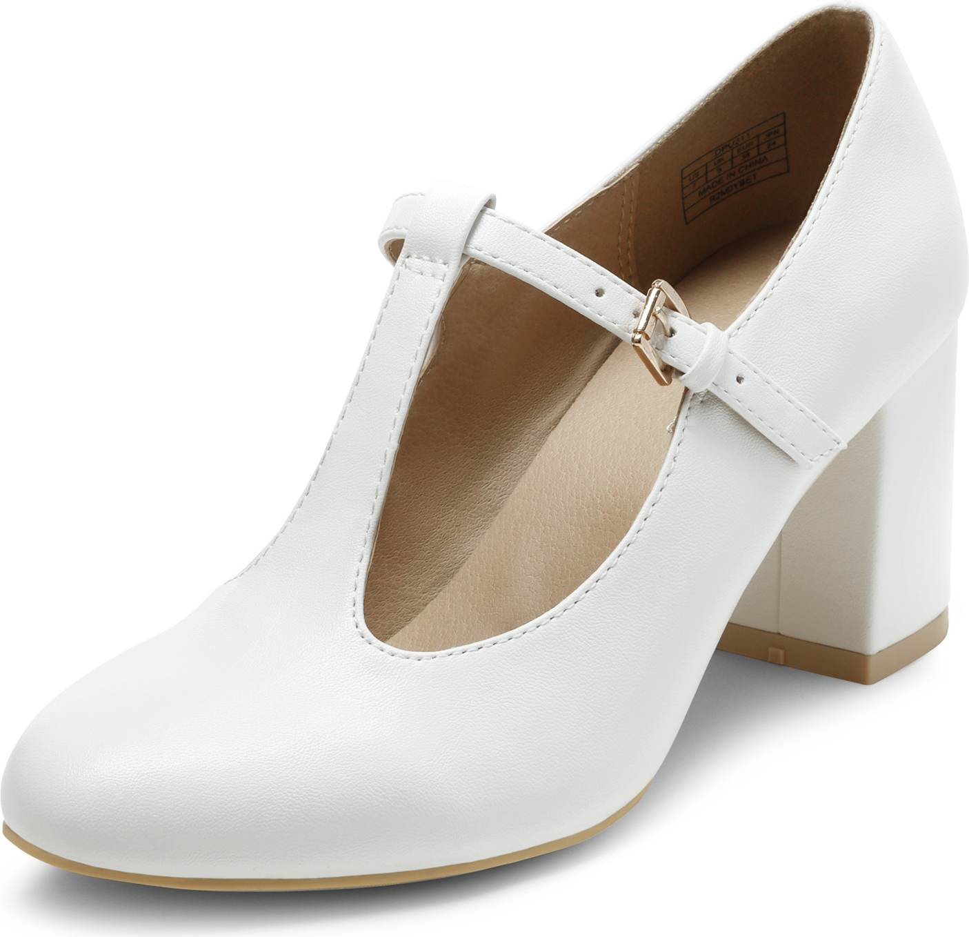 DREAM PAIRS Mary Jane Pumps mit T-Riemen, Hochzeitsschuhe für Damen,Size 40.5,Weiss/Pu,DPU211