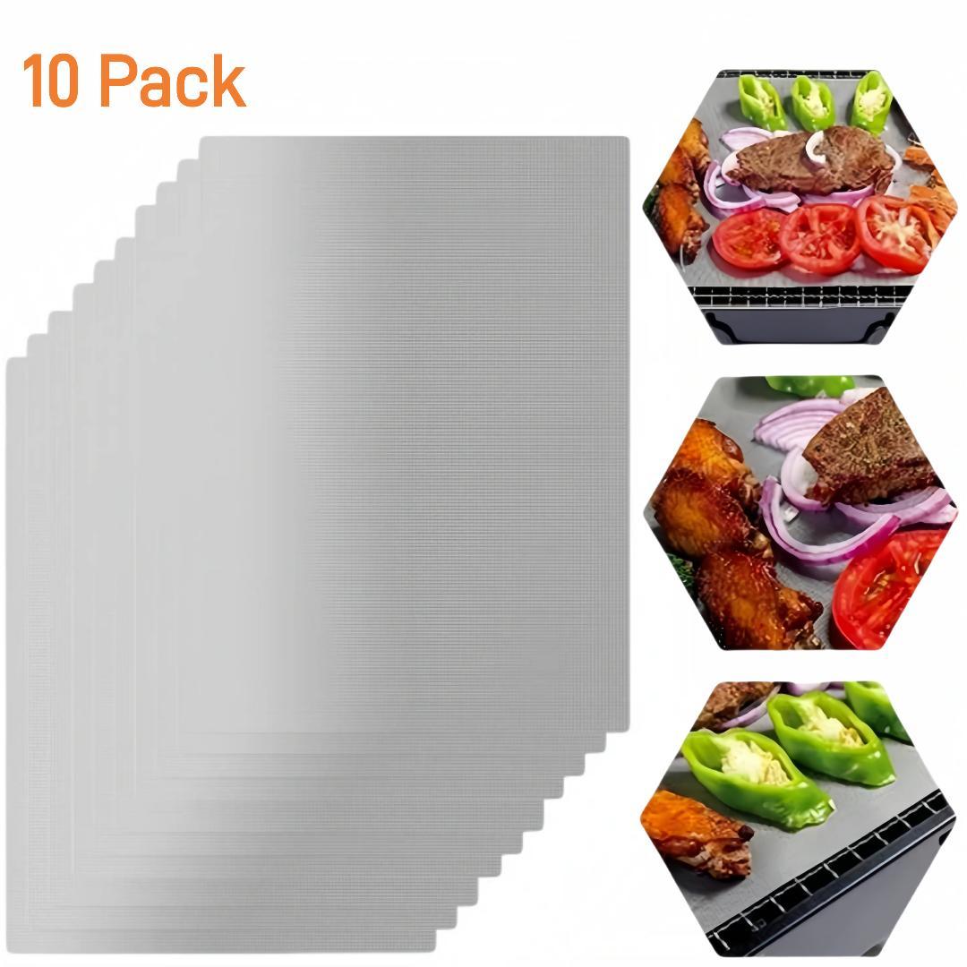 VHV 10er Set BBQ Grillmatte aus Teflon Antihaft Grillmatten zum Grillen Backen BBQ bis 500°F (Silber)