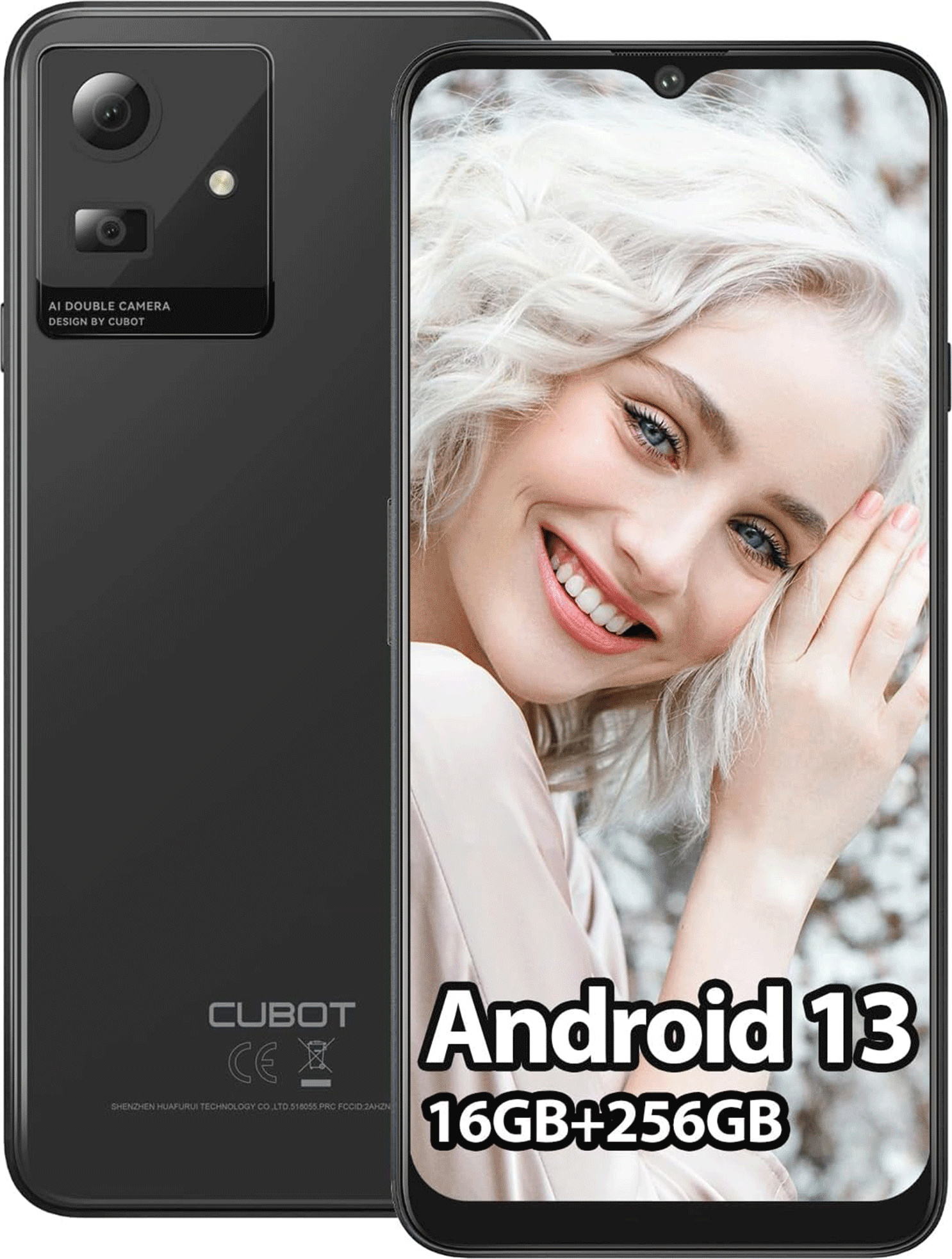 CUBOT NOTE 50 Mobilný telefón bez zmluvy 16GB+256GB/1TB Android 13 Smartphone 6,56" HD+ 90Hz, 5200mAh batéria, odtlačok prsta, GPS, NFC, OTG Black