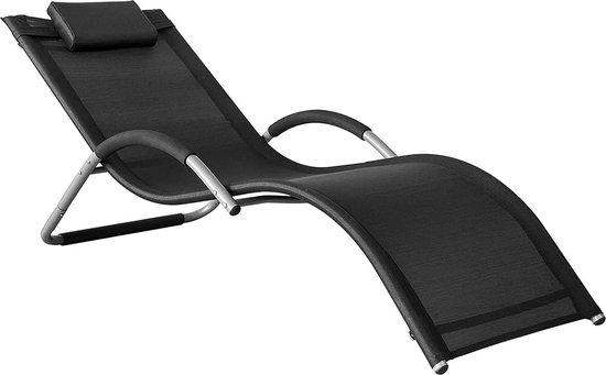 SoBuy OGS38-SCH Lehátko Záhradné lehátko Relax kreslo s vankúšom Čierne Šírka cca 63 x 66 x 172 cm