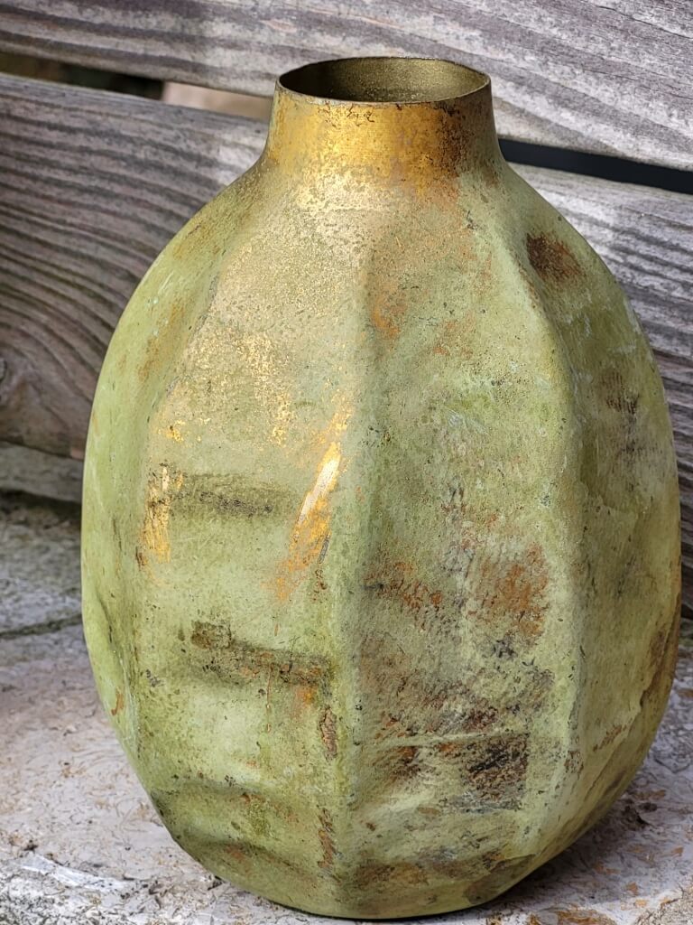 POSIWIO Metallvase Nivo, oval, antik grün