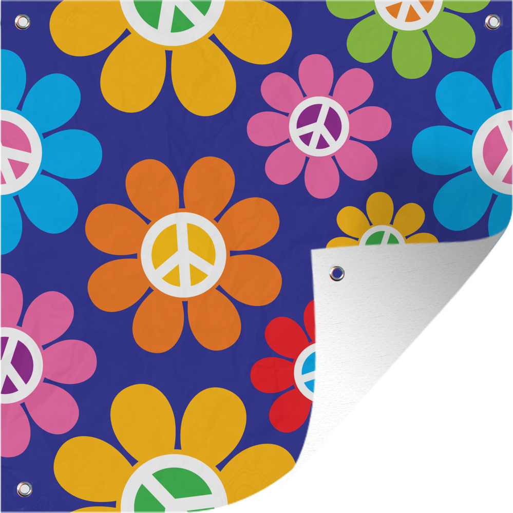 MuchoWow® 50x50 cm Outdoor-Poster Gartendeko Sichtschutz Garten Poster für den Garten Flower Power Blumen Friedenszeichen 133|17313199