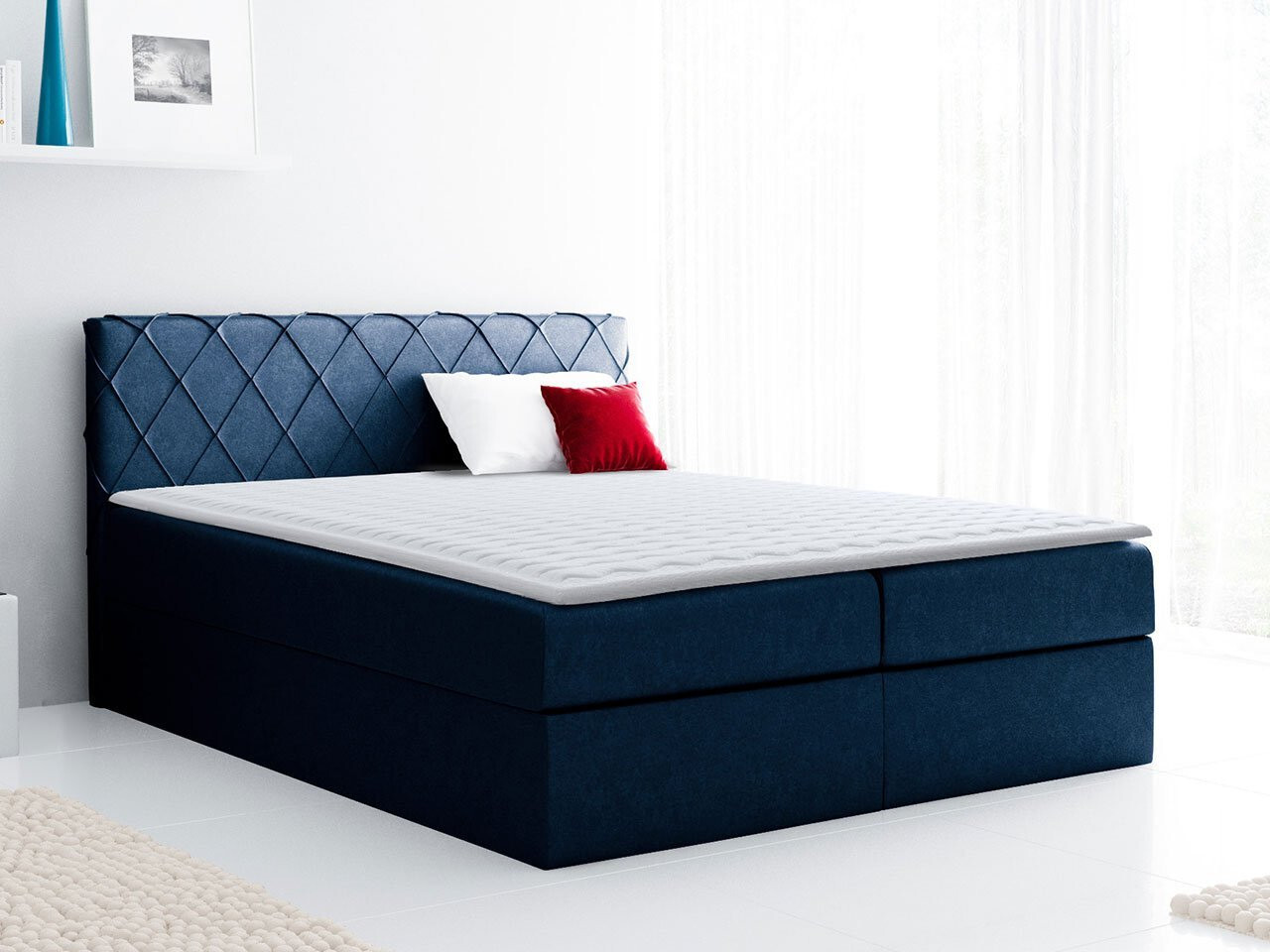 Boxspringová manželská posteľ 160x200 PABLA - modrá + topper ZDARMA