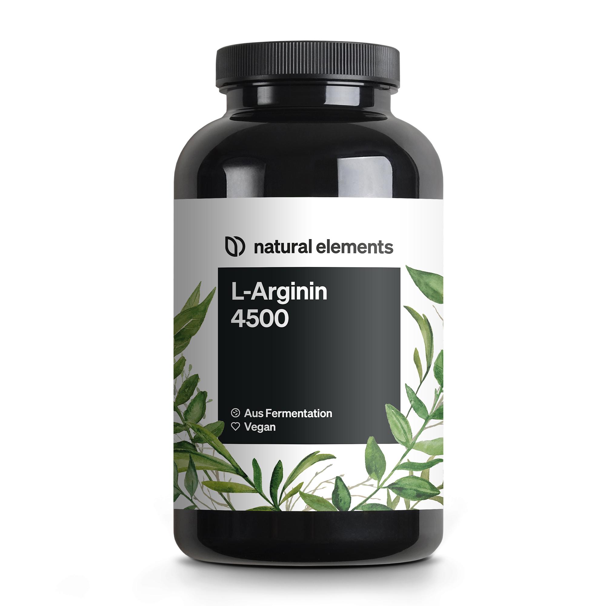 natural elements L-Arginin – 365 Kapseln – 4.500mg L-Arginin HCL/Tagesdosis 3.750mg reines L-Arginin