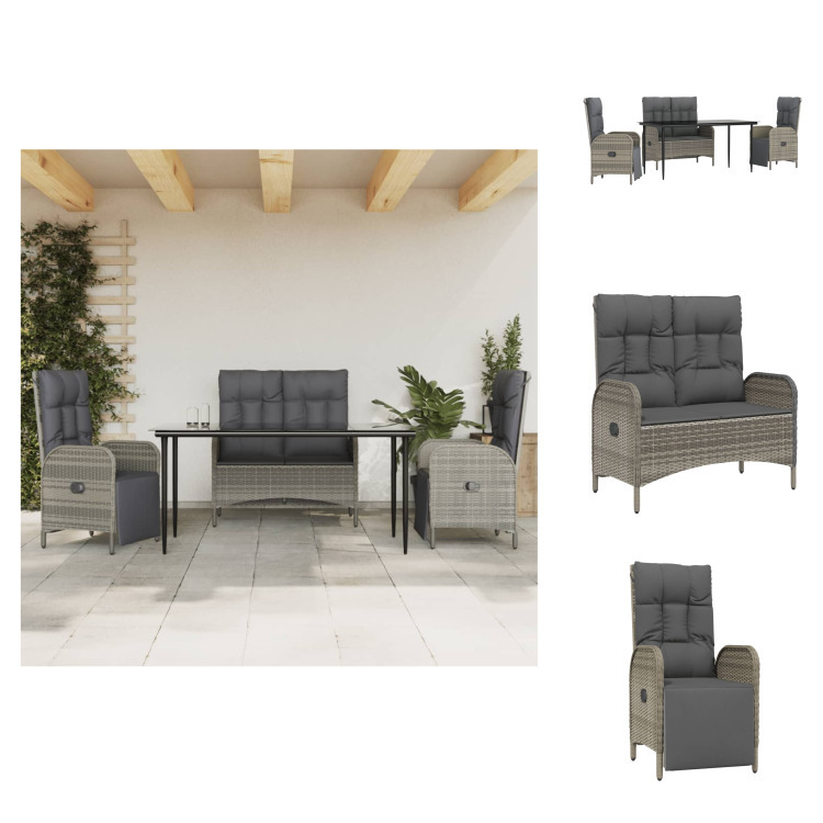 vidaXL 4-dielny záhradný jedálenský set s vankúšmi sivý polyratan - Záhradný nábytok sety