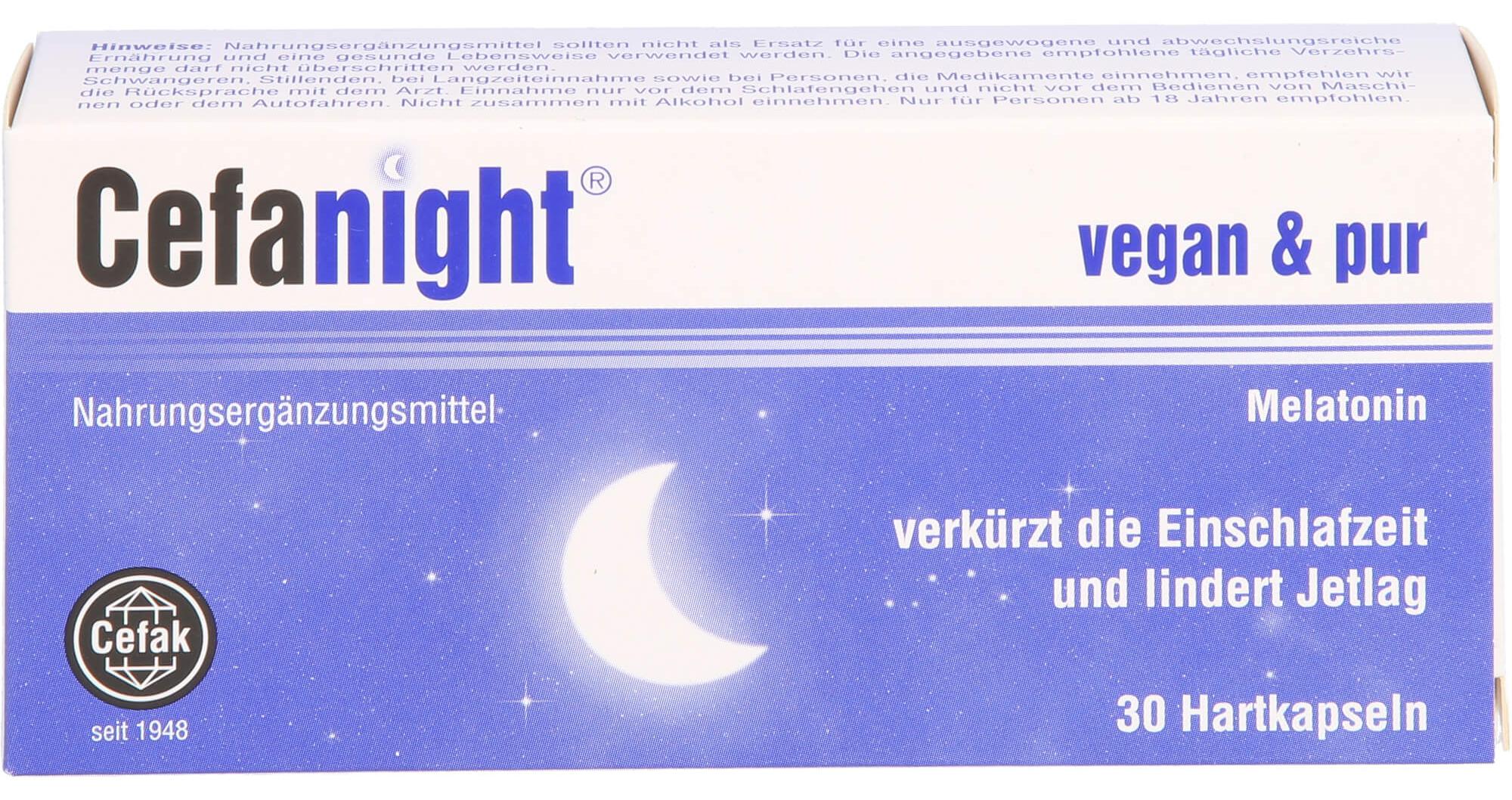 Cefak KG Cefanight mit Melatonin Kapseln verkürzt die Einschlafzeit und lindert Jetlag, 30 St. Kapseln 15889781