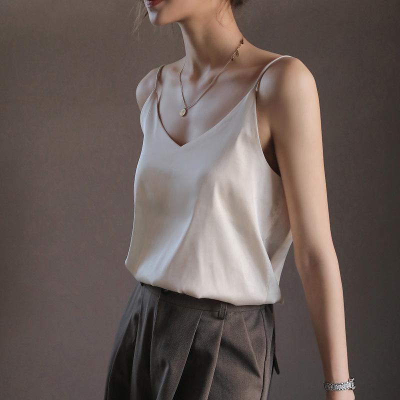 Aibecy Q Französisches Seiden-Camisole-Unterteil für Damen im Sommer, lockere Unterbekleidung zum Bedecken des Bauchs, Nischen-Oberteil für die Oberbekleidung, Aprikose, 2XL, Größe 140–160 cm