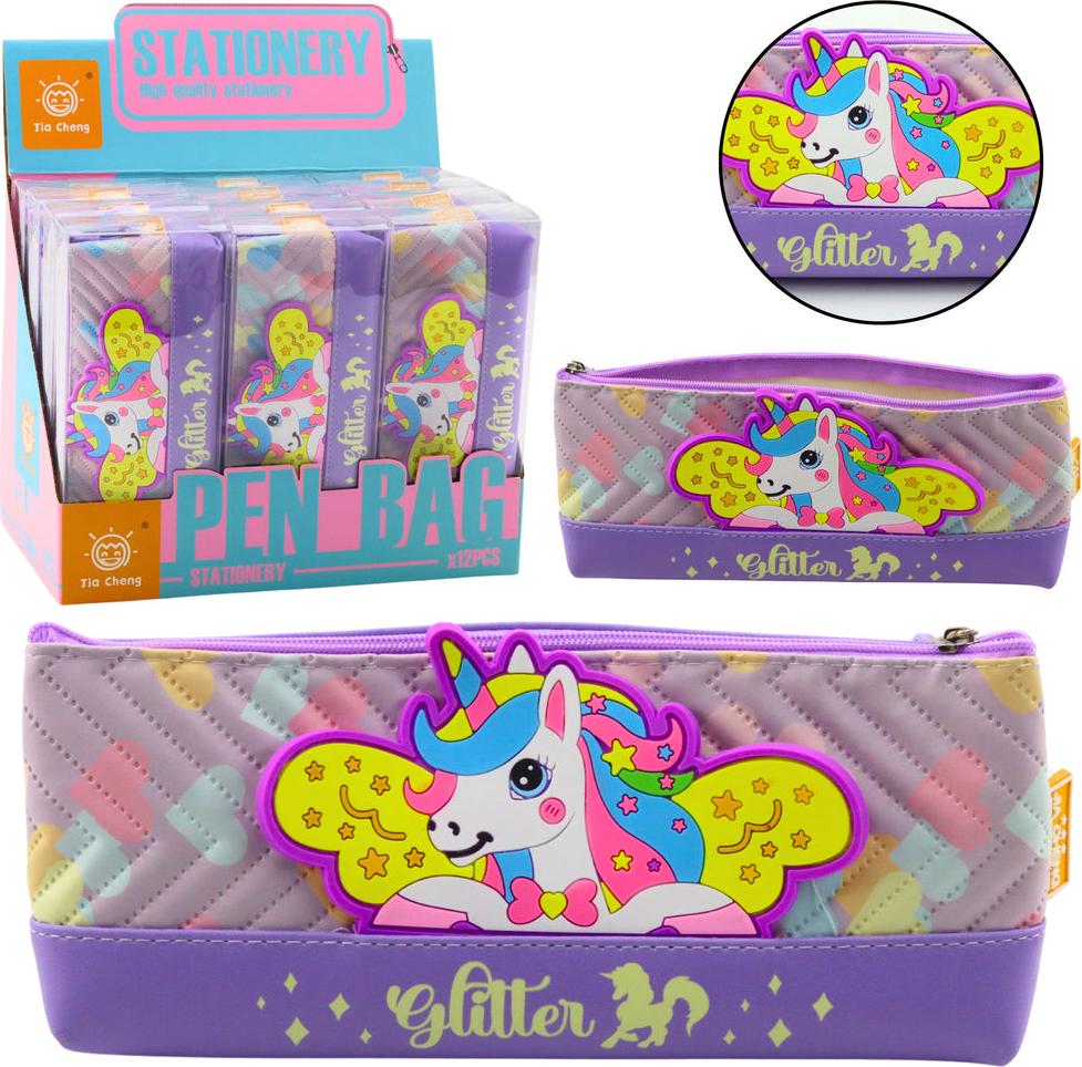 Leantoys Federmäppchen Schulbedarf mit Einhorn Lila 20 x 8,5cm