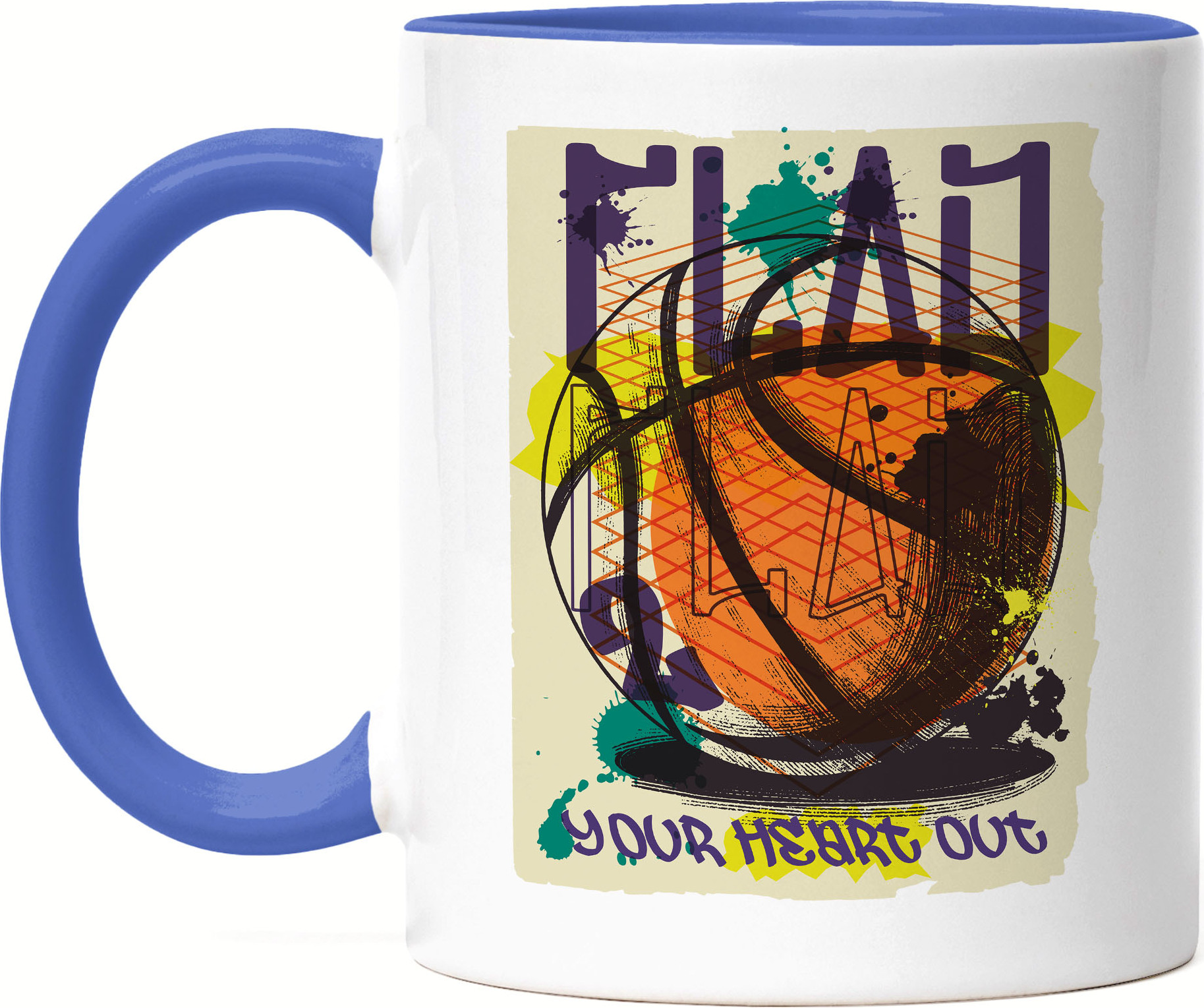 Hey!Print Basketball Tasse Blau Leben Mannschaft Spieler Korb Teamsport Gewinner Ballsport Jersey Team Mannschaftssport HP-1792-T-Blau