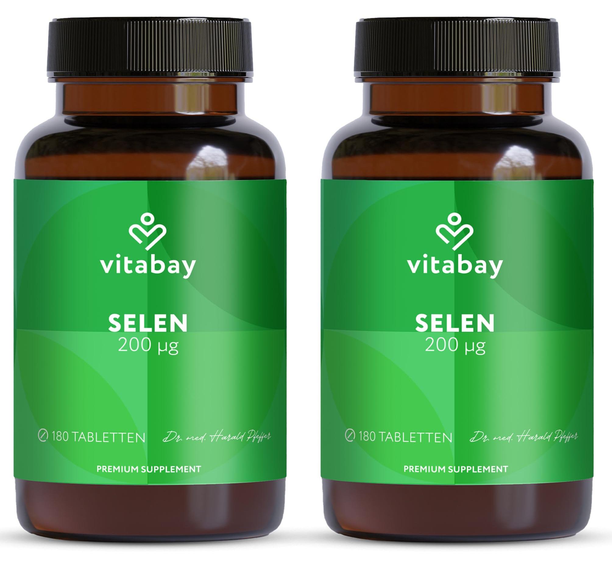 Vitabay C.V. Vitabay Selen hochdosiert 200mg Vegan - 360 Selen 200µg Tabletten Selen Komplex Vegan - Selen 200 mcg Kapseln hochdosiert Selen Tabletten Selen Kapseln Hochdosiert - Labor VB1034-2er-Bundle