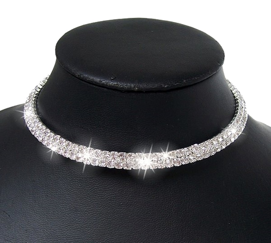 XL Halsband  Halskette Kette Strass Collier Silber/Klar B 4cm Braut Viktorian 