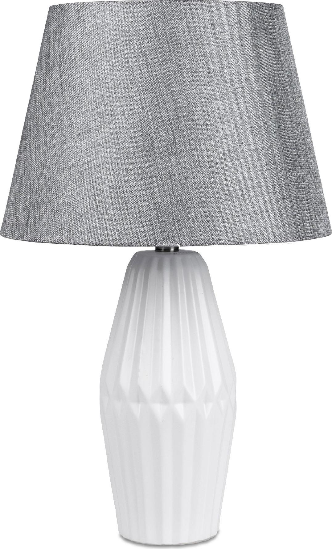 Tischlampe Relief rund matt weiß H. 60cm mit silbernem Schirm Formano 715722