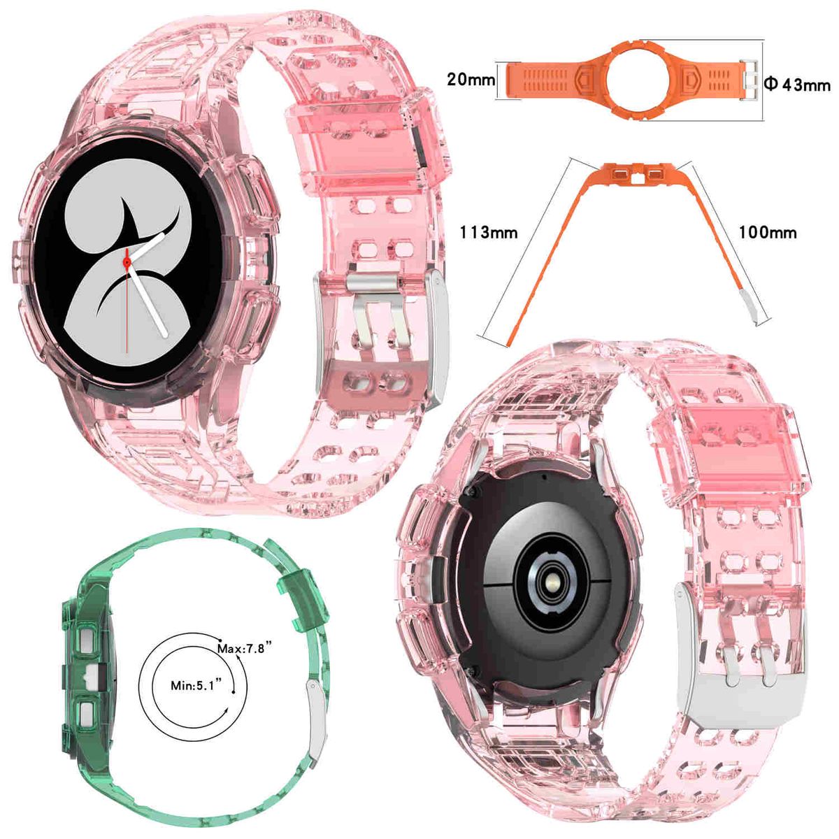 Pre Samsung Galaxy Watch 4 Classic 46mm plastový / silikónový náramok s ochranným puzdrom Watch Pink Náhradný pás na ruku