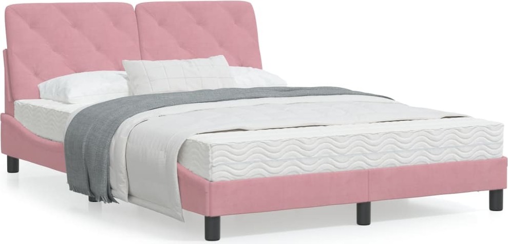 Möbel Bett mit Matratze Rosa 140x200 cm Samt - Klassische Betten 3208663
