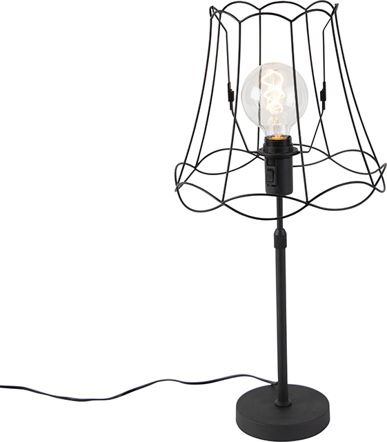 QAZQA - Industrie I Vintage I Tischlampe schwarz mit Granny Frame 30 cm verstellbar - Parte I Wohnzimmer I Schlafzimmer I Nachttischleuchte - Stahl Zylinder I Länglich I Rund - LED geeignet E27 98526