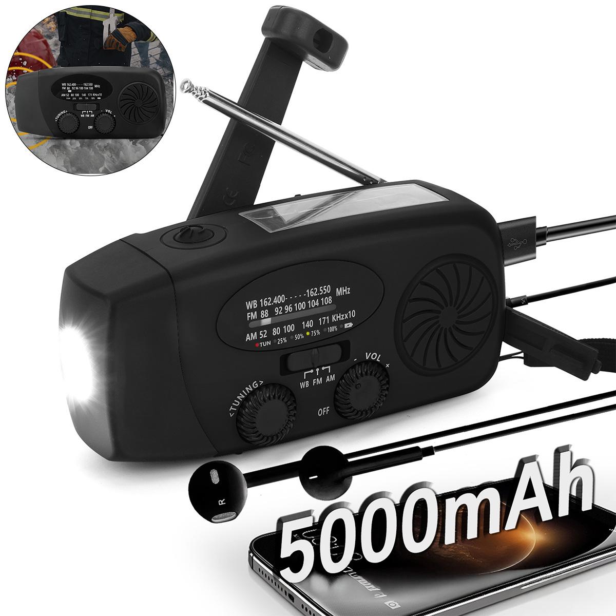 Slyrun Kurbelradio Notfallradio 5000mAh Solar, AM/FM/NOAA, LED Taschenlampe 3 Lichter, SOS Alarm, USB-C, für Camping & Notfall KAUF-QYSP-CE2861-015
