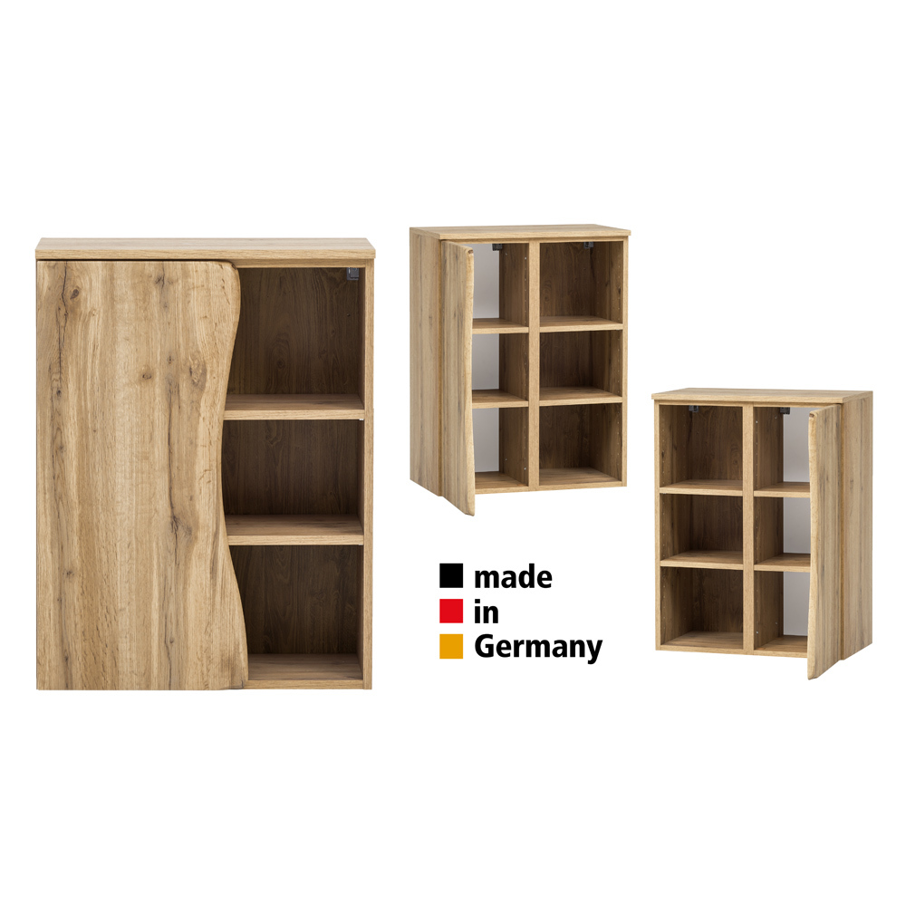 Lomadox Unterschrank mit Regal KAHLA-03 in Wotan Eiche Nb. und Front mit Baumkantenoptik, B/H/T: ca. 60/79/35 cm 525.3235