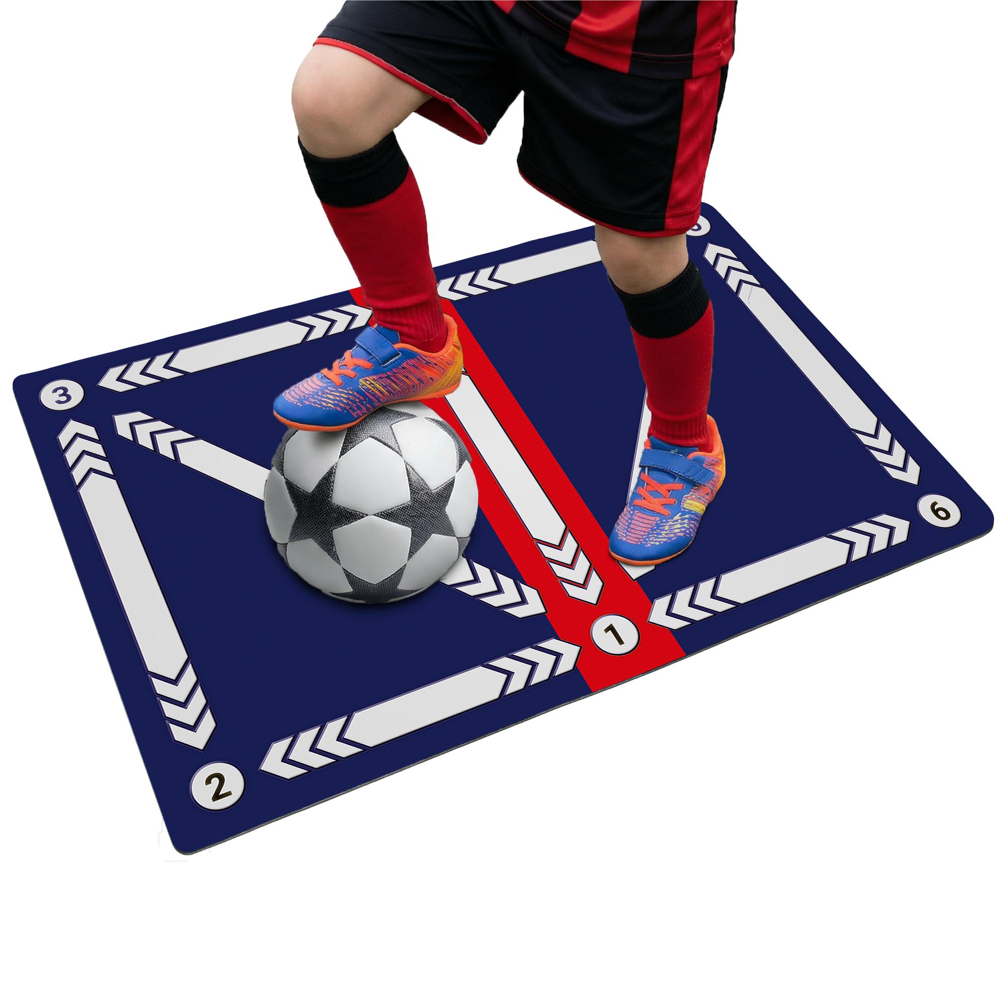 druck.de Fußball Trainingsmatte - 90x60 cm - Dunkelblau / Rot - Training Kinder - Rutschfeste Matte für Ballkontrolle - Kickmatte - Techniktrainer
