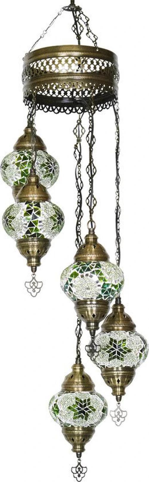 Halay Oosterse Mosaik-Hängelampe in Grün, Höhe 97 cm, Breite 20 cm, Durchmesser 13,5 cm, E14 Fassung