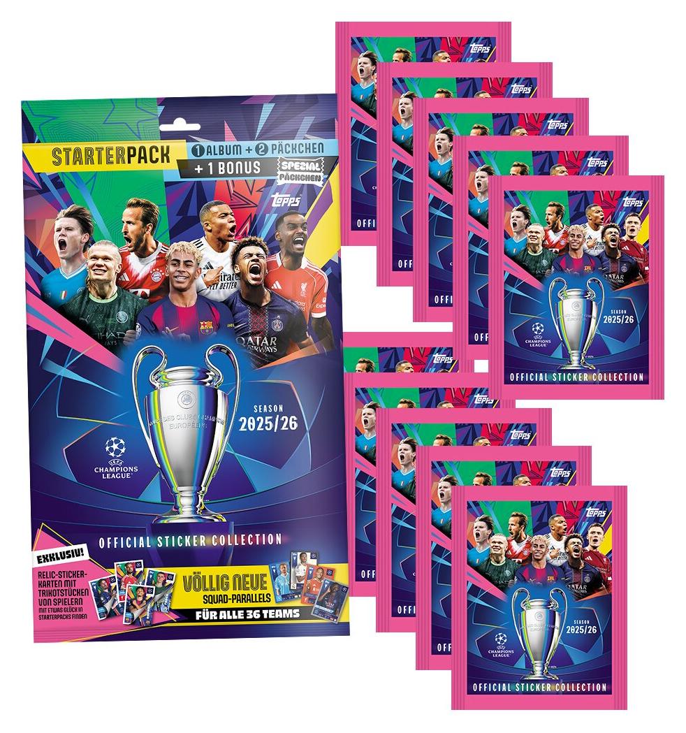 Topps - Champions League 2025/2026 - Sammelsticker - 1 Starterpack + 10 Tüten