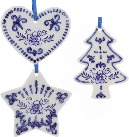 Famanu Porzellan Ornament Set – Herz, Weihnachtsbaum und Stern – 3er-Pack