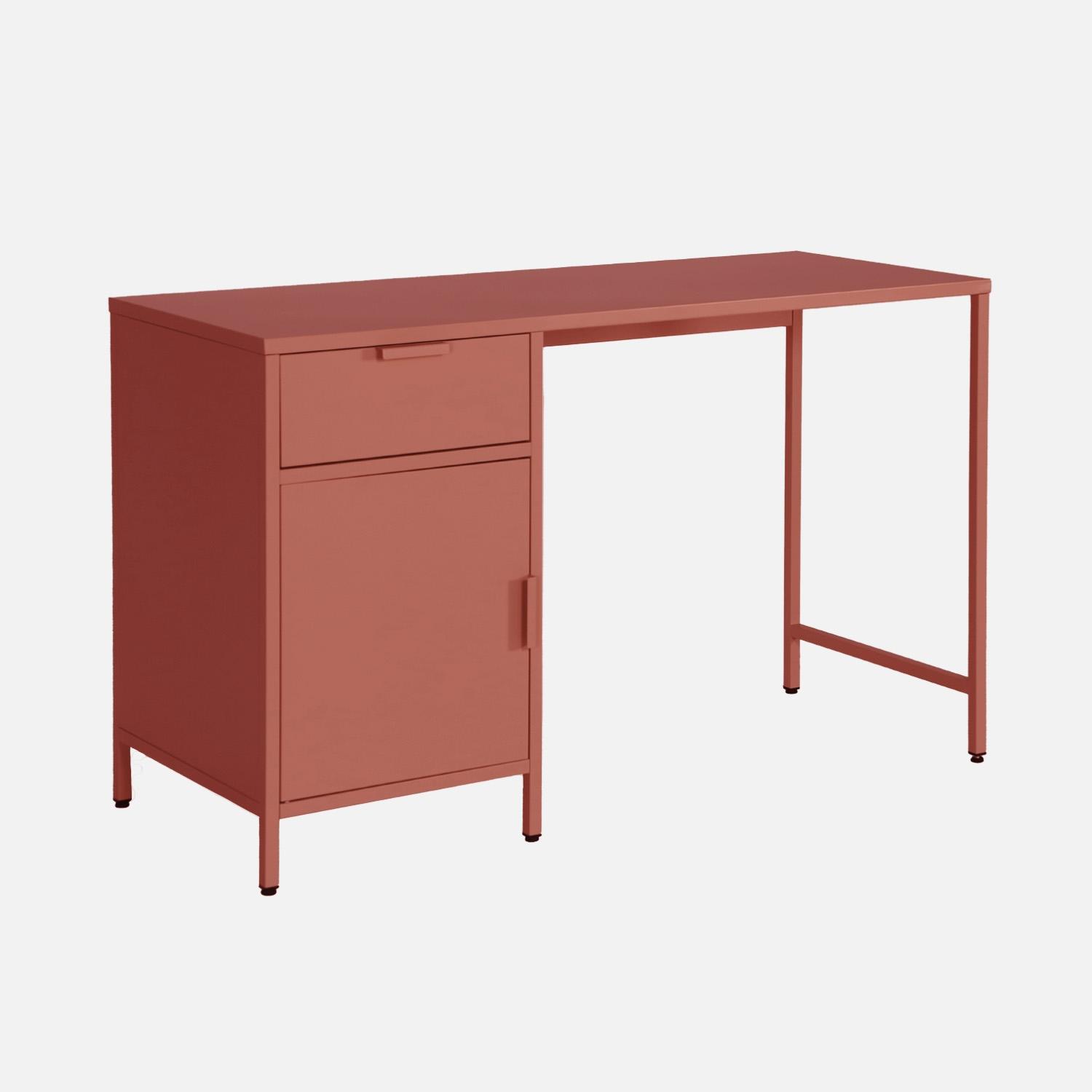 sweeek - Kinder-Schreibtisch aus laminiertem Stahl mit 1 Schublade - Terrakotta IKSOHODESKTC