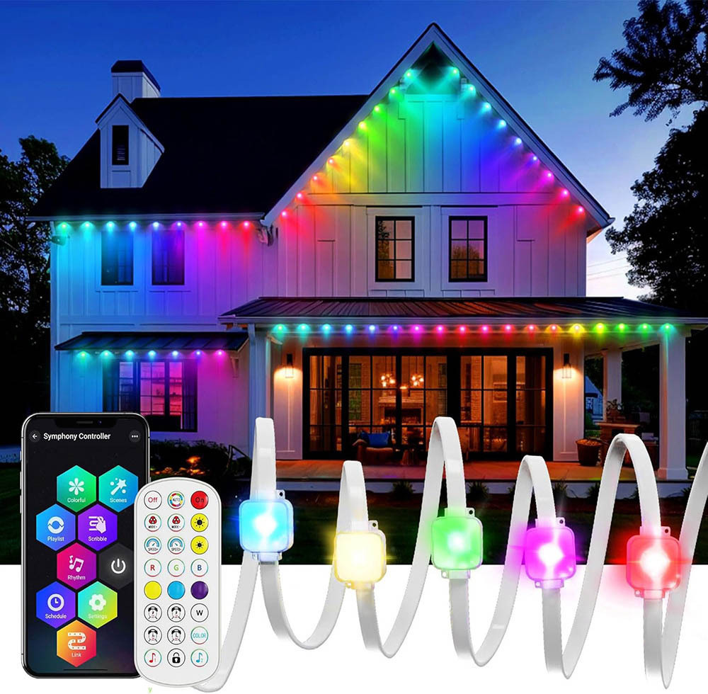 lapalife Permanente Außenbeleuchtung 15m RGBIC LED Streifen Bluetooth Trauflichter APP Steuerung IP67 Wasserdicht für Outdoor, Party, Garten, Weihnachten