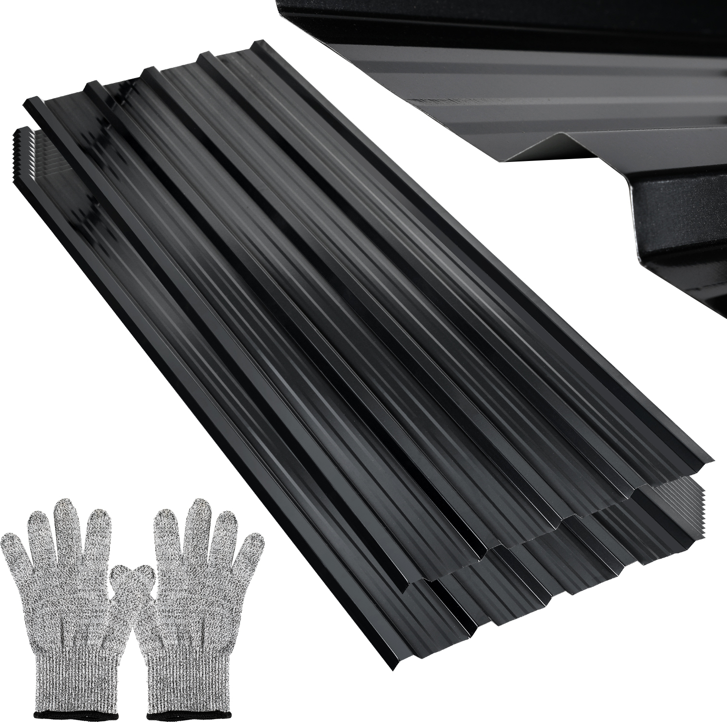 Jayseuw 129x46cm trapézový plech 36-dielna sada antracitových strešných panelov pre prístrešok na auto, profilovaný plech na stenu plechu (pre 21m²)