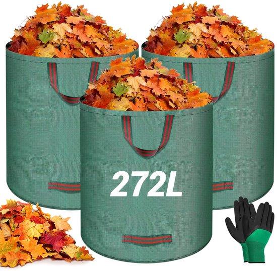 Unyqoos® 3er-Set Gartenabfallsäcke 272 Liter, grün – 150 g/m² Polypropylen, 4 Tragegriffe, wasserdicht, für Laub & Grünabfall