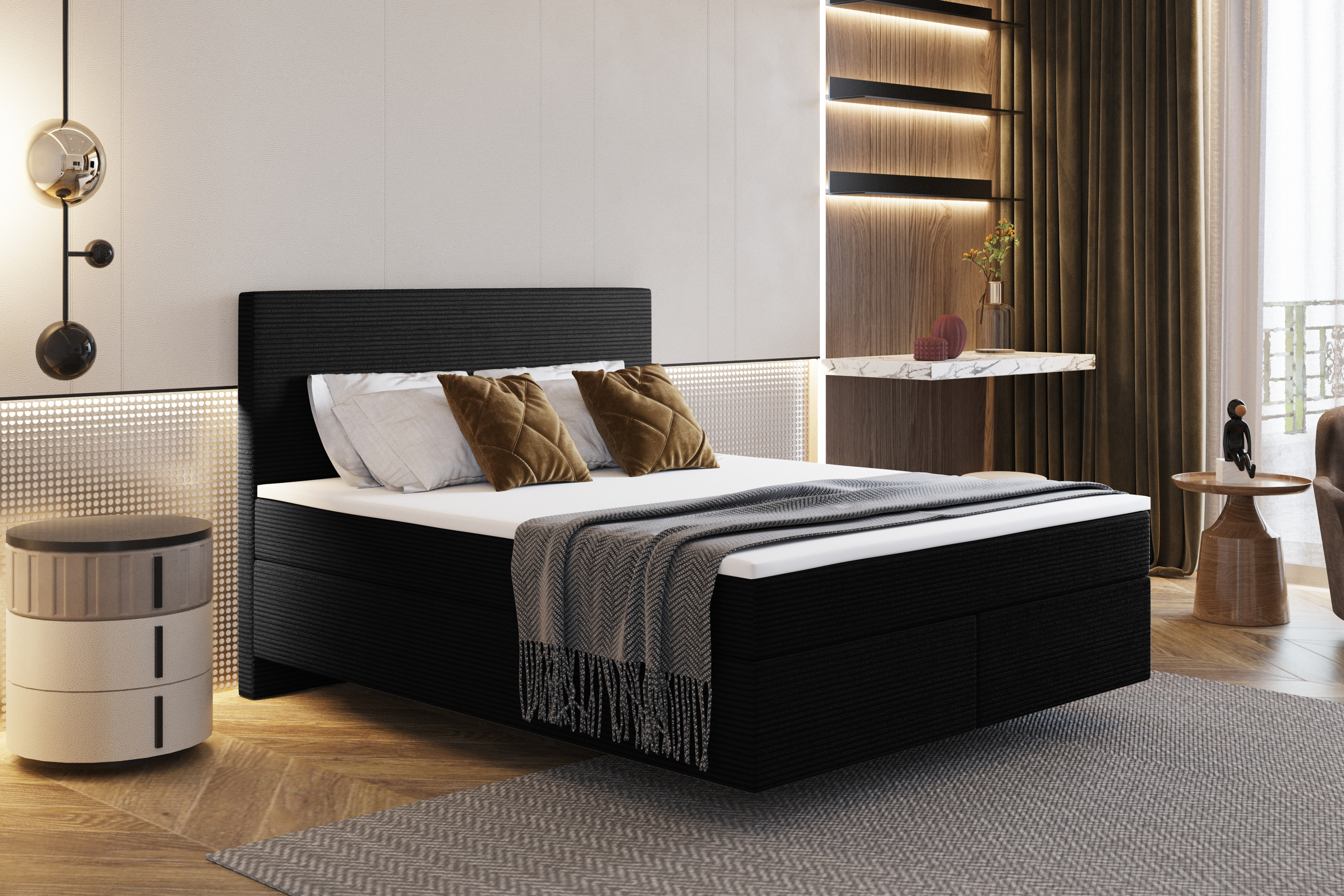 Skriňová posteľ Kaiser Möbel s dvoma matracmi a topperom SEVI II látka Scala Black 180 cm x 200 cm