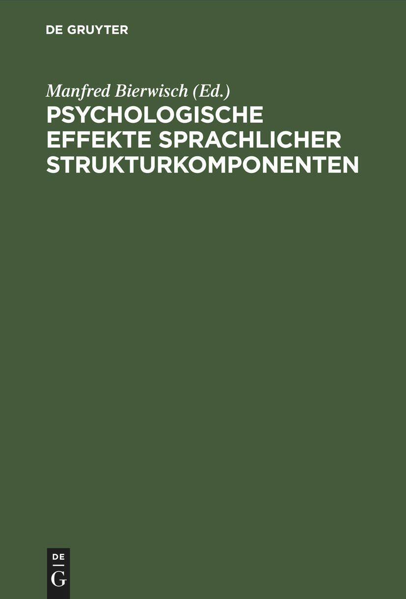 De Gruyter Psychologische Effekte sprachlicher Strukturkomponenten
