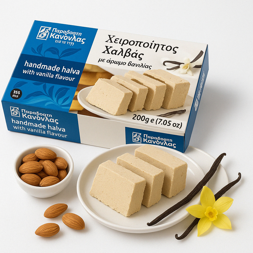 Kandylas, Griechische Halva, 200g, Vanille-Halva, Griechisches Produkt, Süßigkeiten, Griechische Süßigkeiten, Griechisches Halva