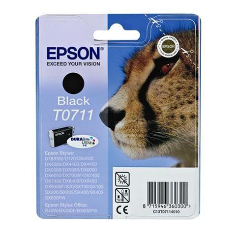 Epson Singlepack Black T0711 DURABrite Ultra Ink, Čierna, Atrament na pigmentovej báze, 7,4 ml, 1 kusov, 250 strany