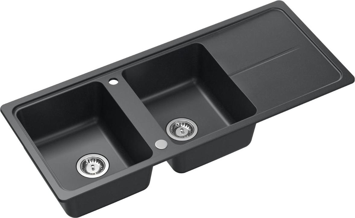 QUADRON Spülbecken NEAL 121 Granitspüle Küche, Größe: 116 x 50 x 20,5 cm, Farbe: Schwarz, Küchenspüle, 2 Beckenspüle Küchenspüle mit Siphon