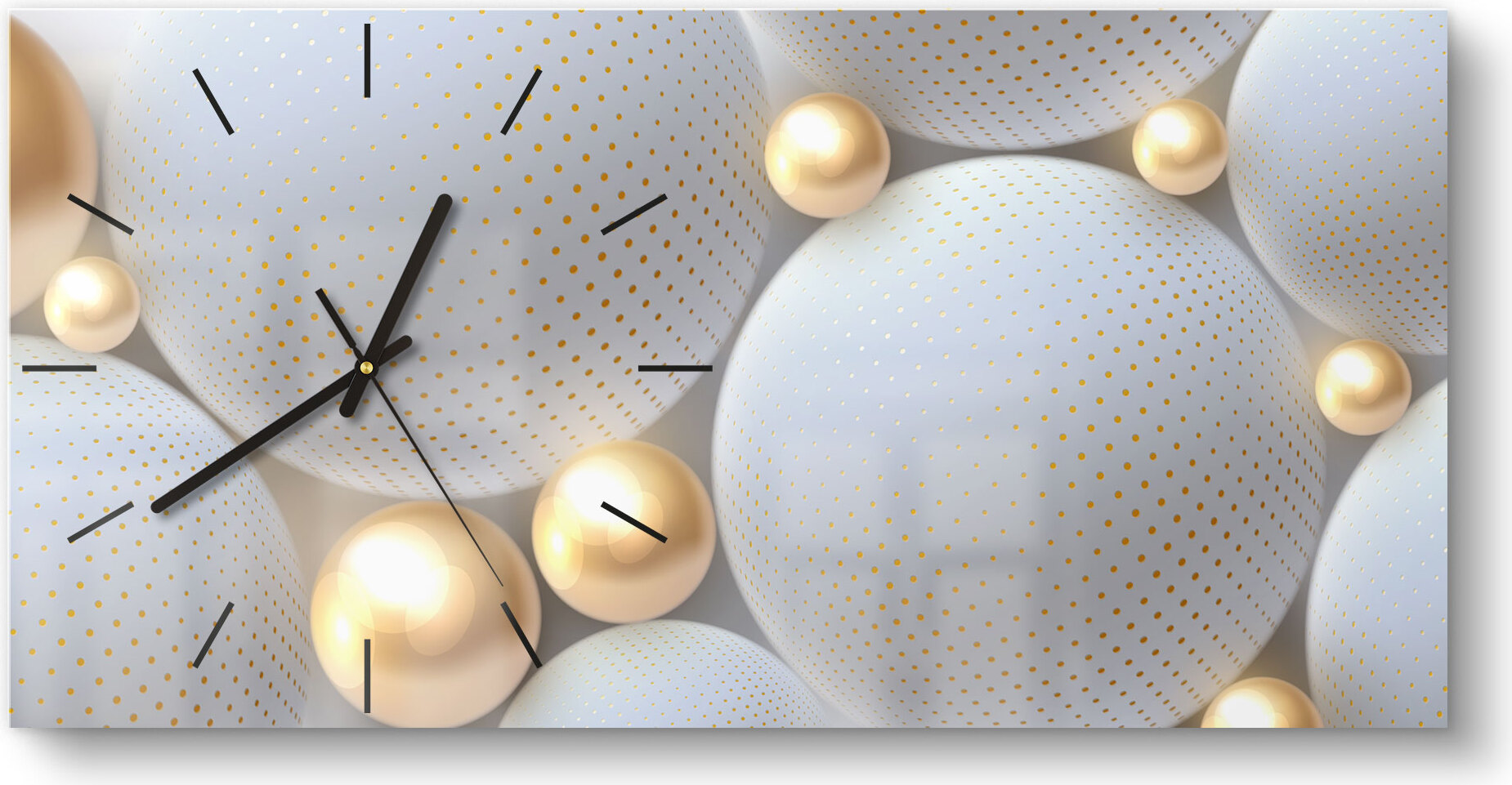 DEQORI Glasuhr 60x30 cm Modern 'Angeordnete Kugeln' Wanduhr Glas Uhr Design leise WC-60-30-M-1667