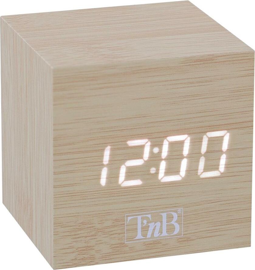 Tnb T'nB - Digitaler Wecker mit 3 programmierbaren Alarmen, Touch- oder Sprachaktivierung, Anzeige von Uhrzeit, Datum, Temperatur, einstellbare Helligkeit, Holzfarbe CLOCKSQWD