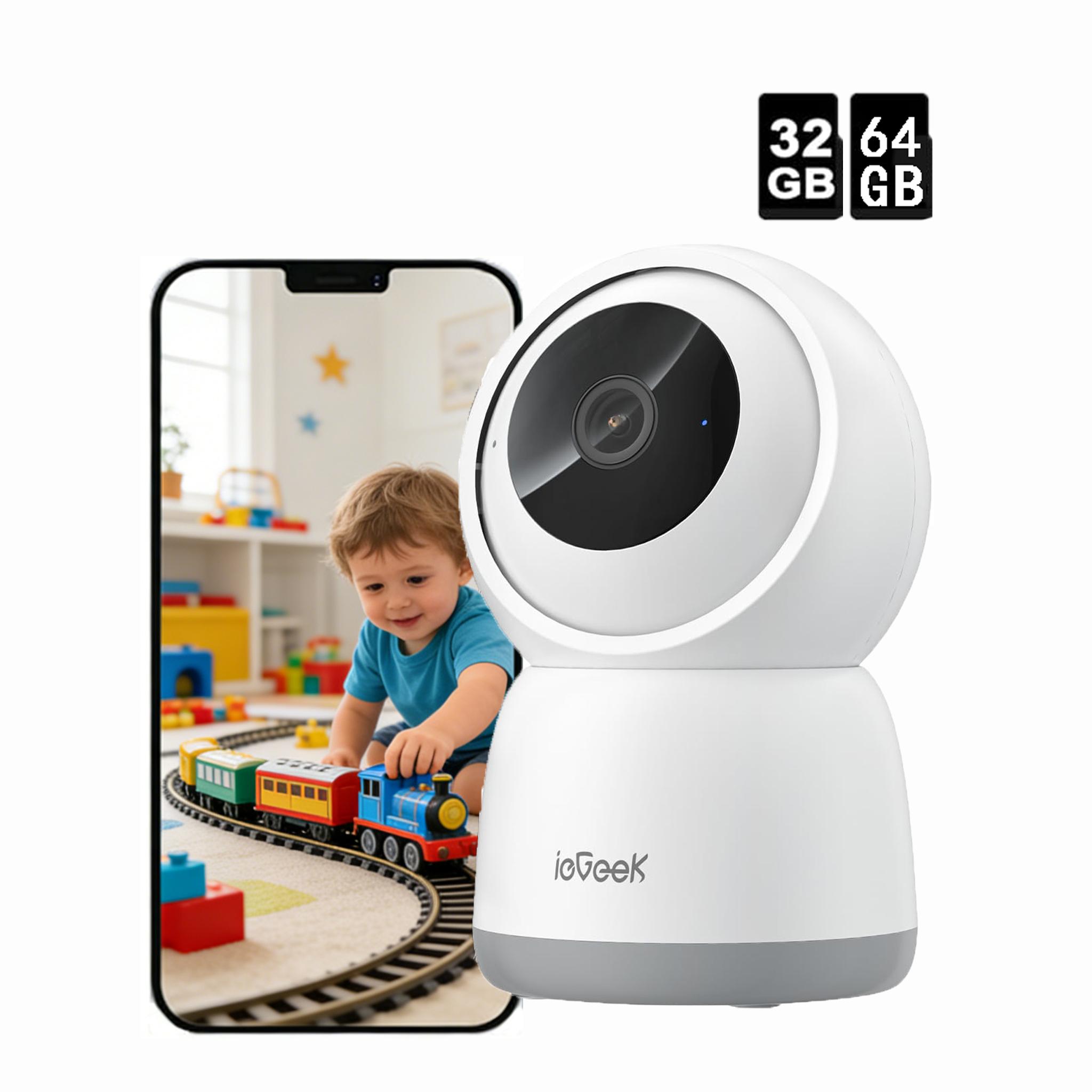ieGeek 5MP WLAN Kamera überwachung innen 360° Drehung Baby Monitor & Haustierüberwachung CT0749WHEUIG+32GB+64GB